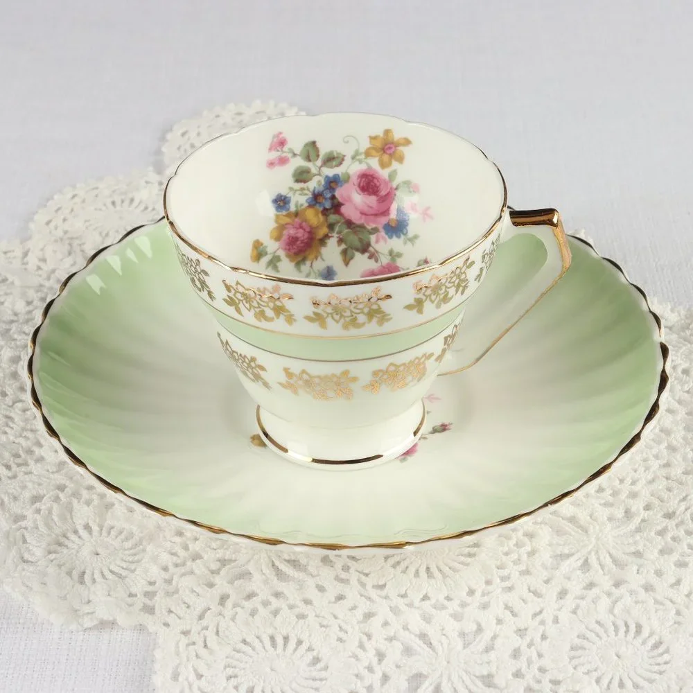 Vintage Mayfair Pottery Fine Bone China 22K Gold Teacup & Saucer